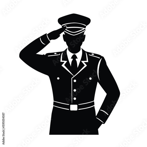 Marine in dress blues saluting vector silhouette