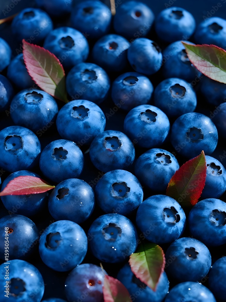 Fototapeta premium Close-up of fresh blueberries with vibrant details and natural lighting. Great for health food, nature, or farm-to-table promotions.