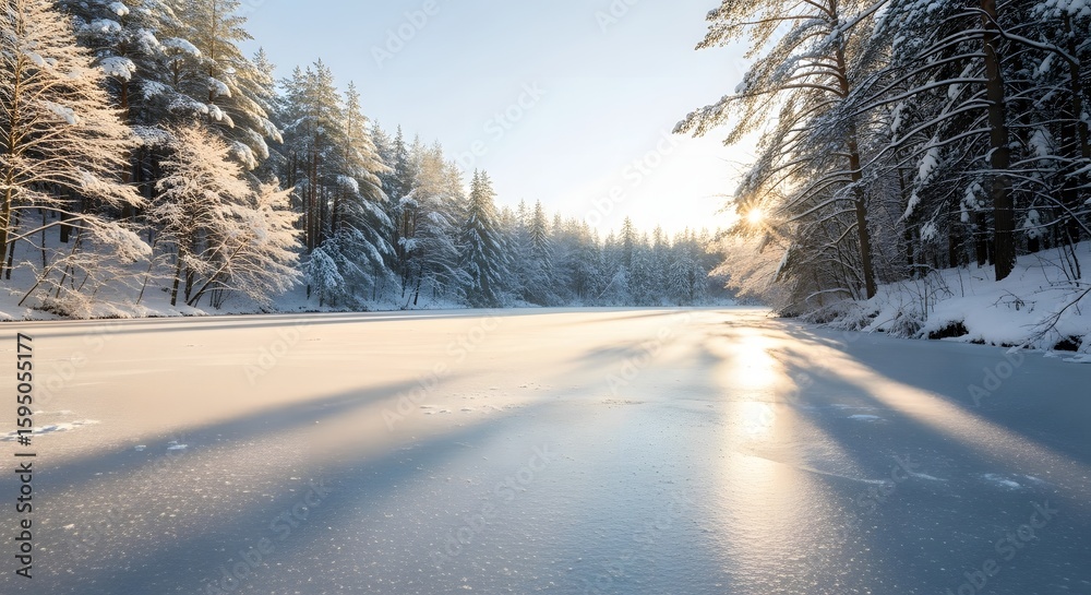 Obraz premium Winter Serenity Snow-Covered Landscape and Forest