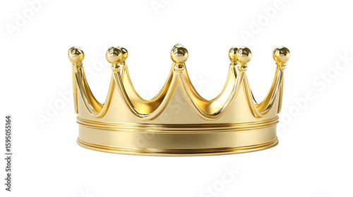 Shiny gold crown with decorative points on white background