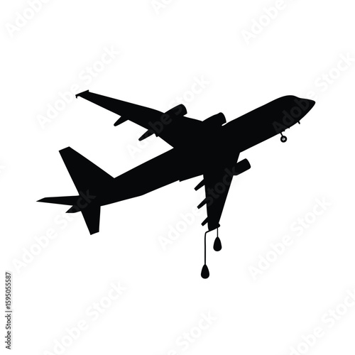 Military plane refueling midair vector silhouette