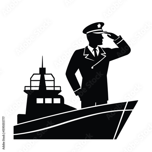 Naval officer saluting aboard ship vector silhouette