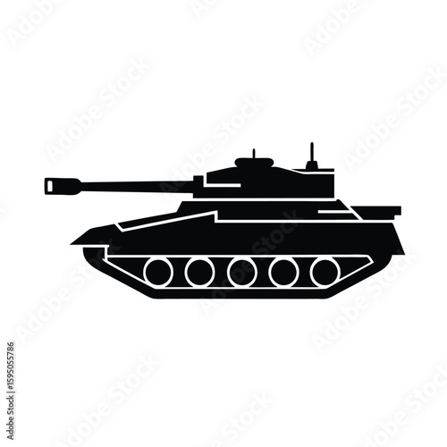 Modern tank with turret raised vector silhouette