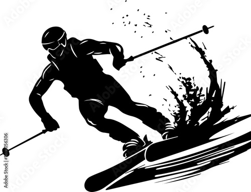Water Skiing Silhouette Vector Illustration on Waves