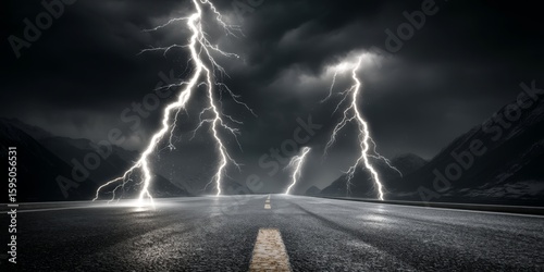 Dramatic lightning strikes open road nature scene stormy environment dramatic perspective nature's power unleashed