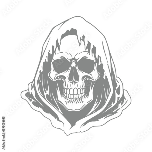 Grim Reaper Skull in Hood Illustration