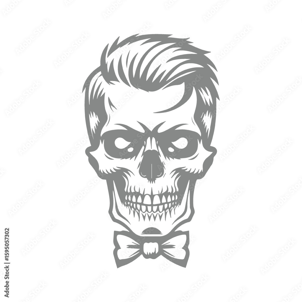 Fototapeta premium Illustration of a Skull with a Dapper Hairstyle and Bow Tie