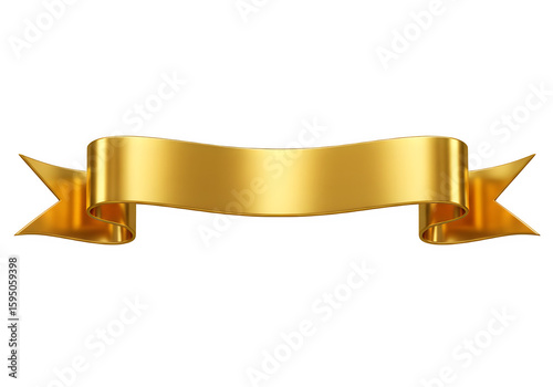 Elegant curved gold ribbon banner with metallic shine and dimensional depth, perfect for festive, award, or celebratory designs. Isolated on white or transparent background. PNG