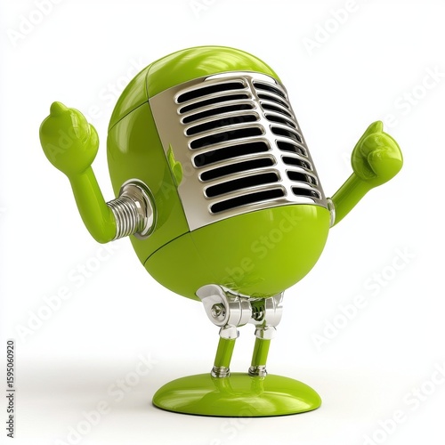 Playful Green Robot Microphone Character Digital Illustration