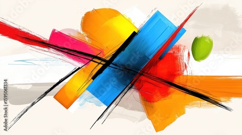 Vibrant Abstract Painting with Bold Colors and Geometric Shapes