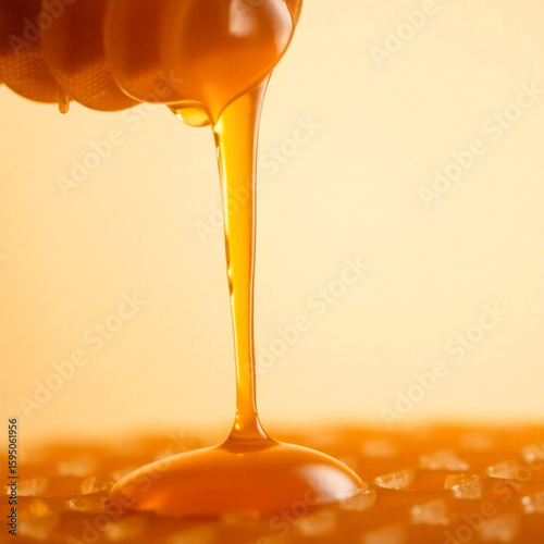 Close-up of thick golden honey with rich texture and warm tones  