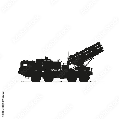 Military Rocket Launcher Silhouette. Defense And Warfare Technology. Isolated Vector Illustration