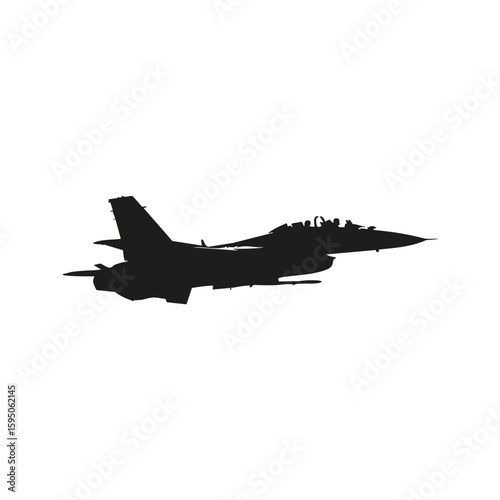 Silhouette Of A Fighter Jet. Military Aviation And Air Force Power. Isolated Vector Illustration