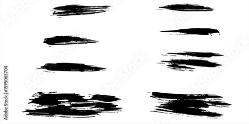Hand drawn black color brush strokes, white background. Different types of strokes. Can be used and edit easily