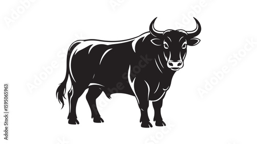 Strong and Powerful Black Bull Illustration on White Background