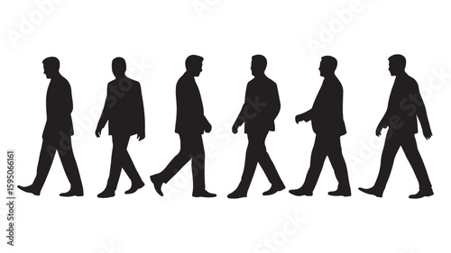 Silhouettes of Men Walking in a Row in Dark Color