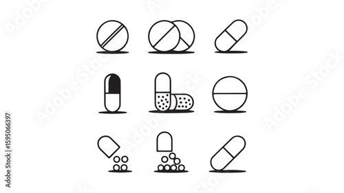 Pills and Capsules Line Art Illustration For Medical Purposes