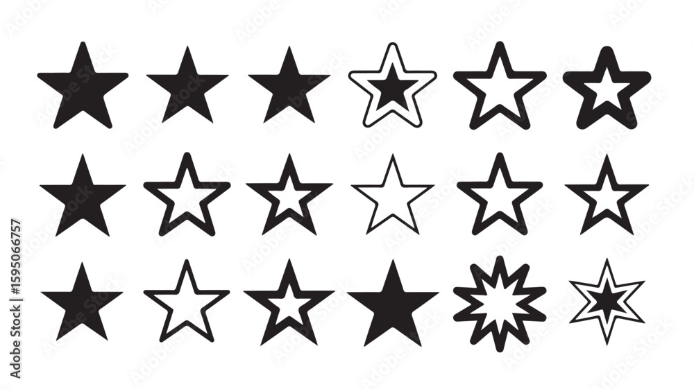 Fototapeta premium Collection of Star Illustrations Different Styles and Patterns