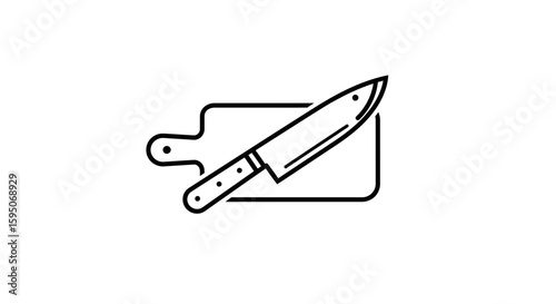 Illustration of a knife lying diagonally on a rectangular cutting board