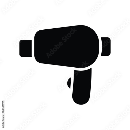 Black Silhouette of a Handheld Hair Dryer with Simple Design Elements