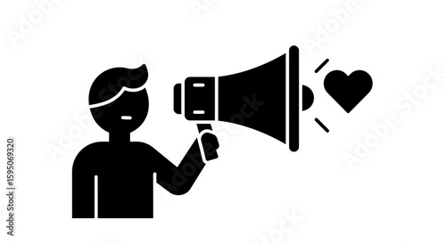 Person holding megaphone with heart symbol for announcement icon vector