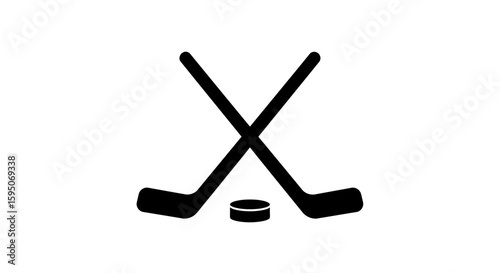 Photography Illustration of crossed hockey sticks with a puck on a white background