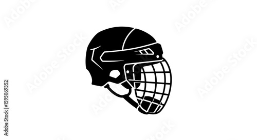 Illustration of a black hockey helmet with a face mask on white background