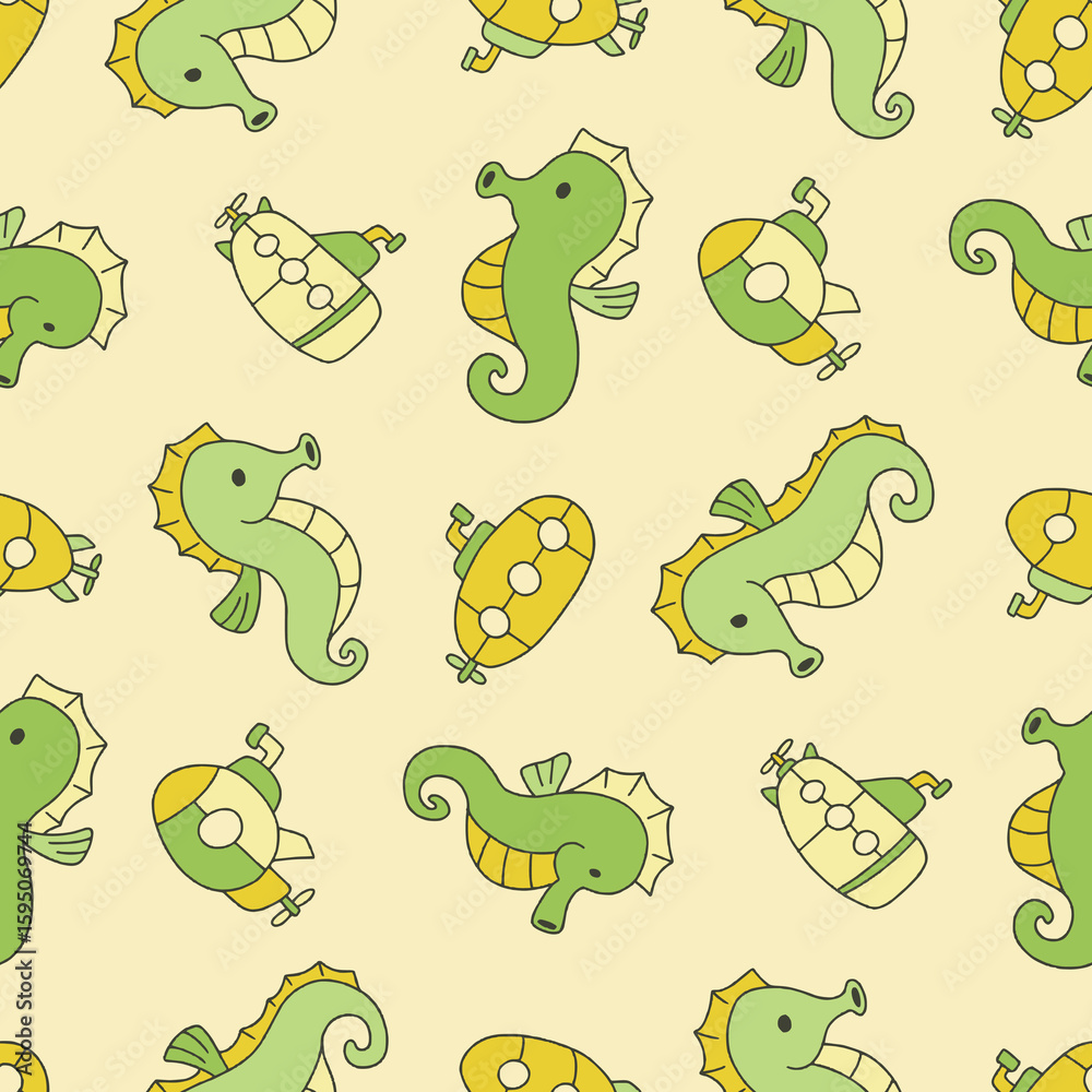 Obraz premium Seahorse Animal Submarine Pattern Vector Illustration Seamless for Background Wallpaper Packaging Cover