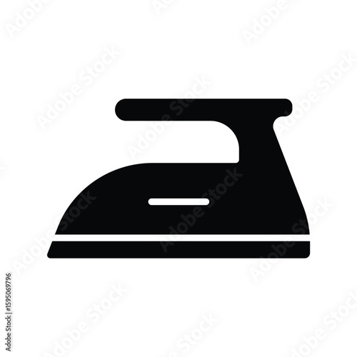 Black Silhouette of a Steam Iron on a White Background for Home Use
