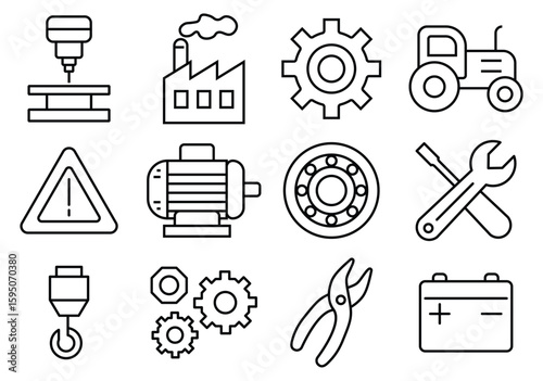 Industrial Equipment Icons Collection for Engineering and Manufacturing Use