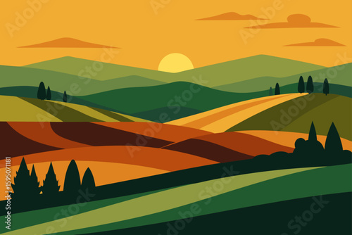 Rolling Hills in Tuscany Bathed in Sunset Light