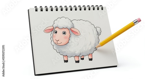 Cartoon sheep drawing on notepad