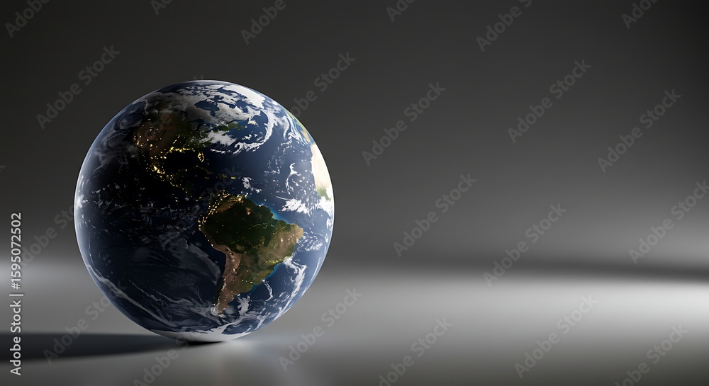 Fototapeta premium Detailed Earth Model with North and South America View on Gray Background variation 4