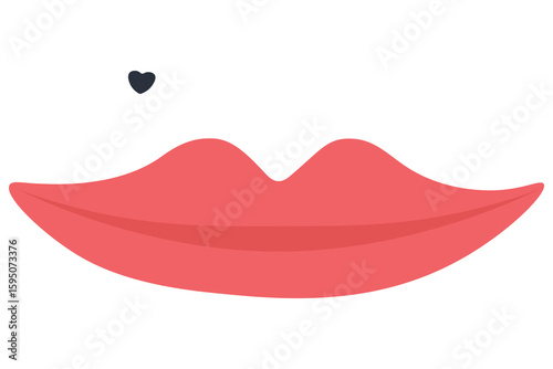 Red Lips with Small Heart Above for Love and Kiss Symbol. Sweet Kiss Illustration