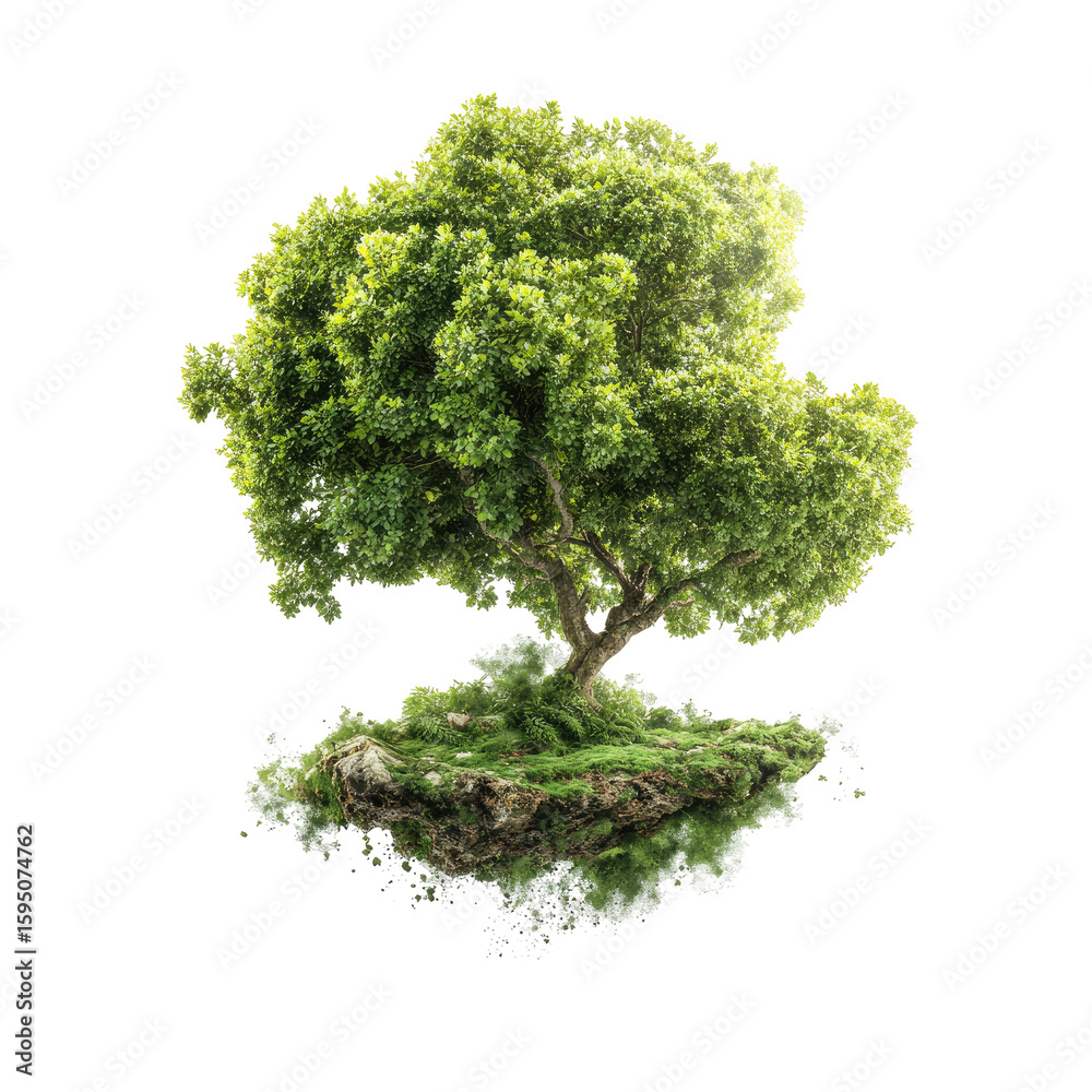 Obraz premium Floating green tree in a lush environment
