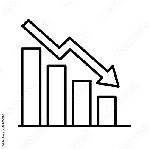Declining Bar Chart with Downward Arrow Symbolizing Business Loss Trend