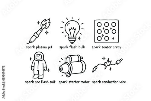 spark plasma jet, spark flash bulb, spark sensor array, spark arc flash suit, spark starter motor, spark conduction wire