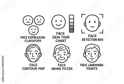 face expression classifier, face skin tone chart, face detection box, face contour map, face aging filter, face landmark points