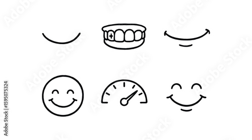 smile arc indicator, dental enamel shine, lip corner lift, joyful grin icon, expression intensity meter, happiness crease pattern