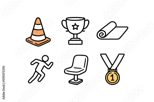 sport training cone, sport trophy cup, sport gym mat, sport athlete silhouette, sport stadium seat, sport medal ribbon