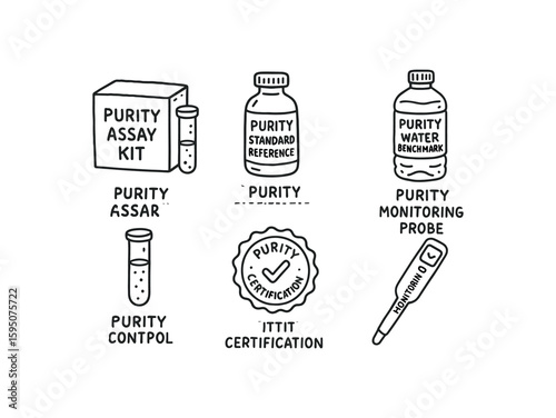 purity assay kit, purity standard reference, purity water benchmark, purity control sample, purity certification seal, purity monitoring probe