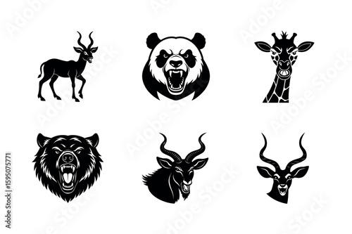 Animal Angry faces vector silhouette bear, dear 