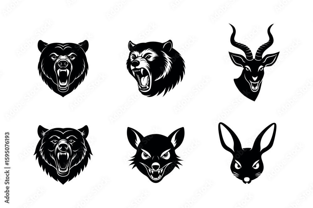 Fototapeta premium Animal faces vector silhouette 