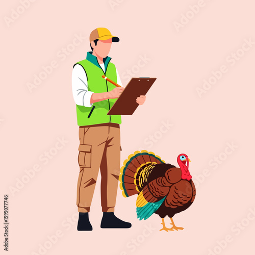 Turkey with Inspector Taking Notes on Clipboard in Studio