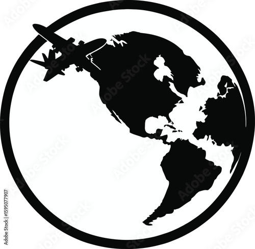 Global Travel Icon Simple Airplane And World Silhouette Design For International Business And Tourism Concepts Suitable For Logos And Branding Available As Vector Illustration