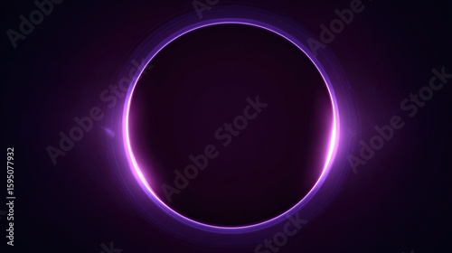 A dark purple circle, luminous ring, glows intensely against a black backdrop.  Faint lens flares add depth. The central area is dark and void
