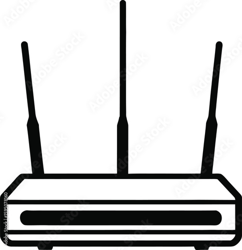 Simple Black And White Router Illustration Network Connection Internet Access Communication Technology Icon For Design And Creative Projects
