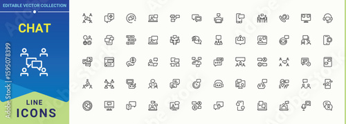 Chat line icon set. Modern thin line style icons. Pack of assist, website, info, mail, call, communication. Editable vector illustration. Contact modern icon set.