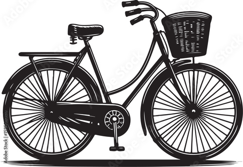 Vintage Bicycle with Basket and Rack - Classic City Bike Silhouette