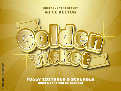 Golden ticket editable text style effect with a luxurious and elegant theme